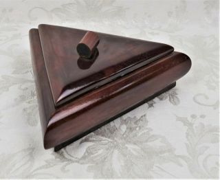 Vintage Mid Century Hand Made Wood Lidded Box Triangle Shape