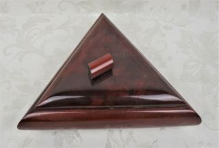 Vintage Mid Century Hand Made Wood Lidded Box Triangle Shape 2