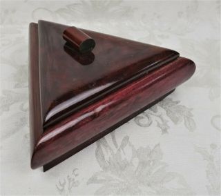 Vintage Mid Century Hand Made Wood Lidded Box Triangle Shape 3