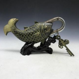 Rare Image Chinese Old Bronze Sculpture Fish Locks And Keys