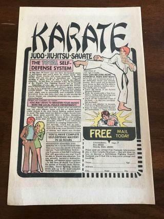 1974 Vintage 6.  5x10 Comic Print Ad For Kung - Fu Judo Karate Total Self Defense