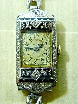 Vintage 1920 ' s Women ' s 15 Jewel Wristwatch 14K White Gold w/ Diamonds 2