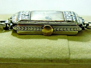 Vintage 1920 ' s Women ' s 15 Jewel Wristwatch 14K White Gold w/ Diamonds 3