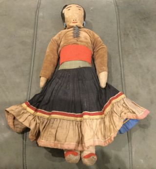 Antique Vtg Native American Indian Navajo Cloth Doll Clothes,  Jewelry17”