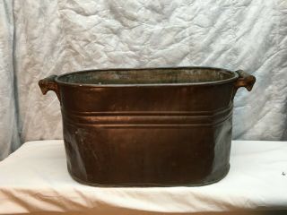Vintage Antique Copper Metal Large Boiler Wash Tub With Wood Handles No Lid