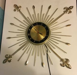 Mcm Robert Shaw Lux Atomic Electric Wall Clock Starburst Fleur De Lis Goldtone