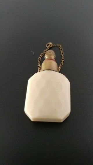 Antique Perfume Scent Bottle Chatelaine Faceted Opaline Glass Tiny