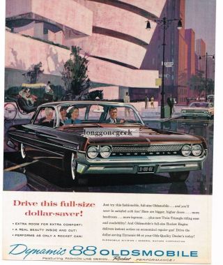 1961 Oldsmobile Dynamic 88 Garnet Mist 4 - Door Ht Impressionist Art Vtg Print Ad