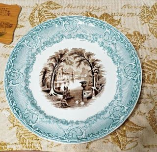 Podmore Walker Pw & Co Venus Green & Brown Transfer Ware 9.  75 " Plate 1834 - 1856