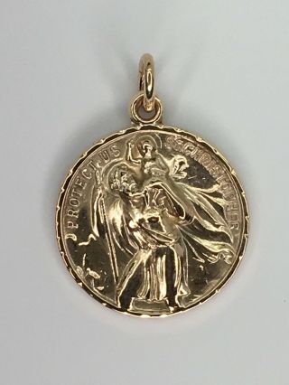Vintage 10 K Yellow Gold St Christopher Medal With Old Car On Reverse Side