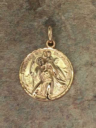 Vintage 10 K Yellow Gold St Christopher Medal with old car on reverse side 2