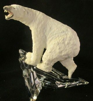 Vtg Germany Porcelain Polar Bear Figurine On Sculptured Glass