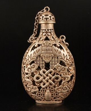 Unique Chinese Tibetan Silver Snuff Bottle Pendant Handmade Hollowed Out Collec