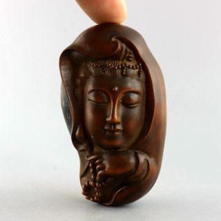 Collect China Old Boxwood Hand - Carved Guan Yin Moral Bring Luck Little Statue