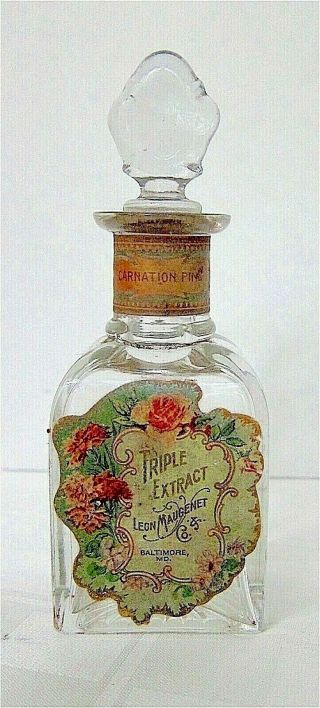 Rare Antique Leon Maugenet Carnation Pink Perfume Bottle 1906 Triple Extract