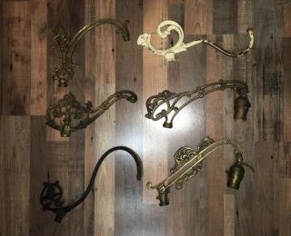 Six (6) Antique Vintage Old Floor Lamp Bridge Arms,  Metal Fixture Victorian 1/2”