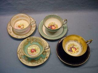 4 English Orchard Fruit Teacups & Saucers - Aynsley,  Royal Chelsea