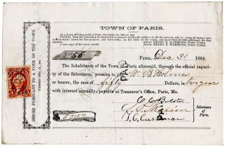 Rare - 1864 Civil War $50 Bounty Bond Town Of Paris - Maine