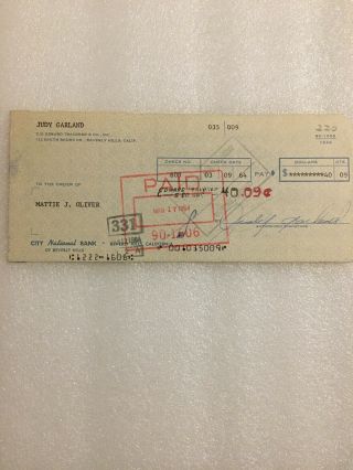 Judy Garland Signed Check (3/9/1964) “the Wizard Of Oz”actress