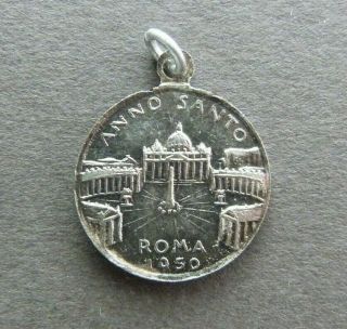 Vatican Antique Religious Silver Pendant Pope Pius Xii Roma 1950 Holy Year Medal