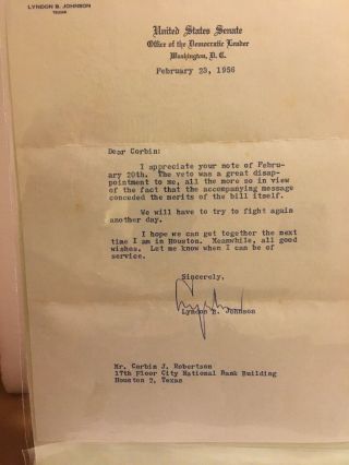 Lyndon Johnson Signed Letter (1956) Re: To Long - Time Friend In Texas