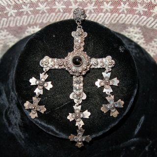 Vintage Taxco Sterling Silver Yalalag Wedding Cross With Amethyst Cabachon