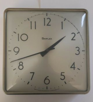 Vintage Simplex Glass / Metal 12 " Square Slave Wall Clock - Very Good