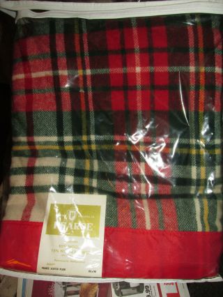 Vintage Pearce Scotch Plaid Wool Blanket 80x90 85 Wool 15 Nylon In Bag