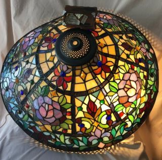 Vintage Tiffany Style Leaded Stained Glass Hanging Light - Lamp Shade - Fixture