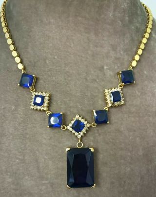 Vintage Jewellery Fabulous Sapphire Blue Baguette Crystal Statement Necklace