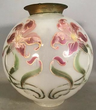 Ca.  1910 Antique Art Nouveau Era Flower Painting On Glass Old Lamp Globe Shade