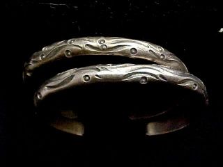 Vintage Navajo 2 Matching Hand Stamped Sterling Silver Bracelets Over 1 Oz