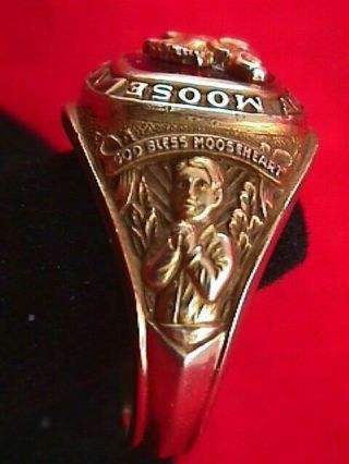 VINTAGE LOYAL ORDER OF MOOSE RING - GOLD 10K - REDSTONE - RING SIZE 14.  5 3