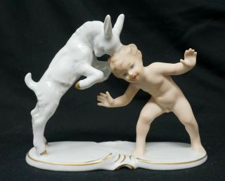 Vintage Wallendorf German Porcelain Figurine,  Cherub Boy With Goat