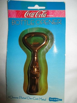 Coca Cola Die Cast Bottle Shaped Chrome Plated Opener In Pkg.