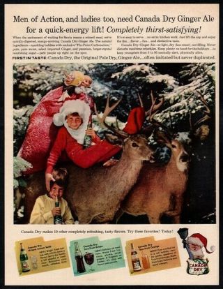 1957 Canada Dry Ginger Ale - Kid As Santa - Reindeer - Drink - Christmas - Vintage Ad
