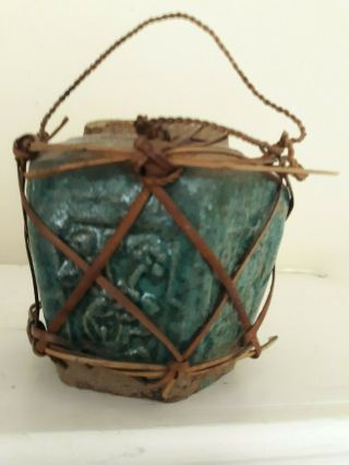 Antique Chinese Green Glaze Pottery Hexagon Ginger Jar