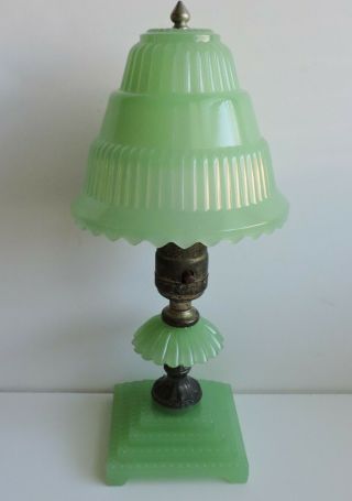 Small Vintage Houzex Art Deco Retro Mid Century Modern Jadeite Nightstand Lamp