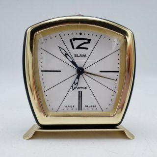 Vintage Slava 17 Jewels Desk Travel Clock Made In Ussr Russia 3 " Tall
