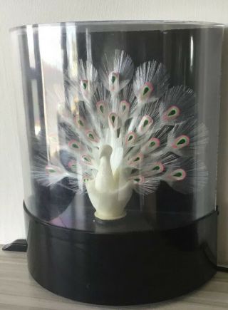 Vintage Fiber Optic Color Changing Peacock Table Lamp Floral