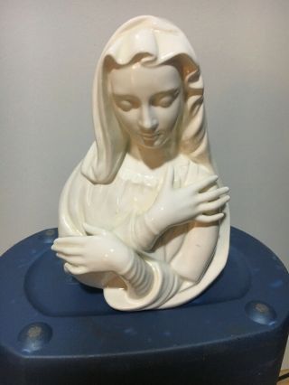 Vintage Virgin Mary Ceramic Porcelain 9” Statue Figurine Religious Plant Pot