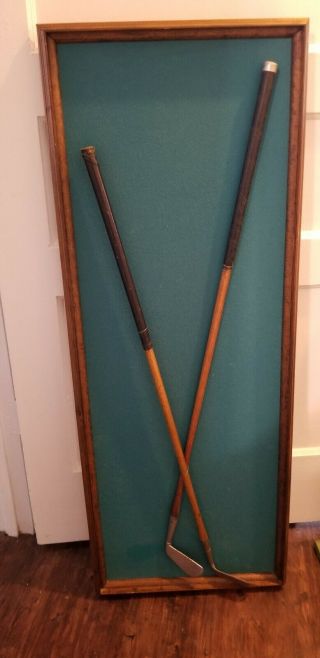 Vtg Wooden Hickory Shaft Golf Clubs Hand Forged Mashe And Driving Iron 1910 