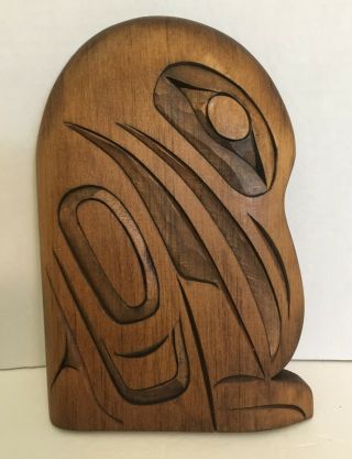 Vintage Carved Wood The Raven Wall Plaque Signed Joe Campbell Bird 19k