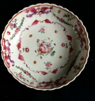 Antique Late 18th C Chinese Export Porcelain Saucer Dish,  Hand Painted,  Shape