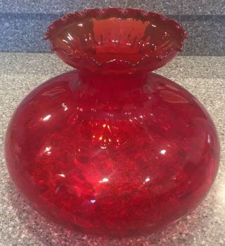 Antique Ruby Gwtw Optic Dot Glass Hurricane Kerosene Oil Lamp Shade 10” Fitter