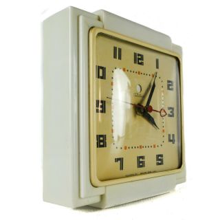 Telechron Vintage Art - Deco Battery Kitchen Wall Home Clock White Square Retro