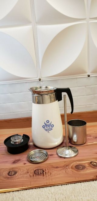 Vtg Corning Ware Blue Cornflower 9 Cup Stove Top Percolator Coffee Pot Complete
