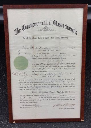C.  1919 Calvin Coolidge Document Signed As Acting Governor Of Massachusetts