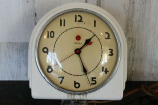 Telechron Red Dot Electric Alarm Clock Ivory Bakelite Art Deco