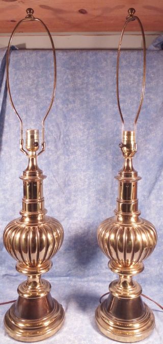 Pr.  Vintage Stiffel Lamps Brass Mellon Rib,  Hollywood Regency Parzinger Eames